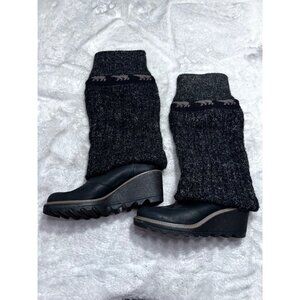 Sorel crazy cable Black Wedge knit Boots women Size 9.5